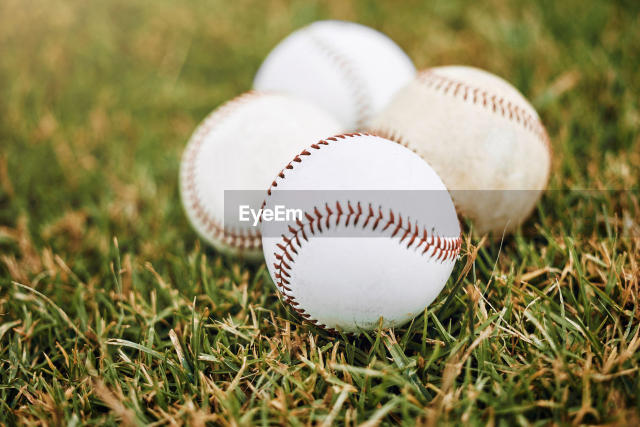 close-up of baseball on field