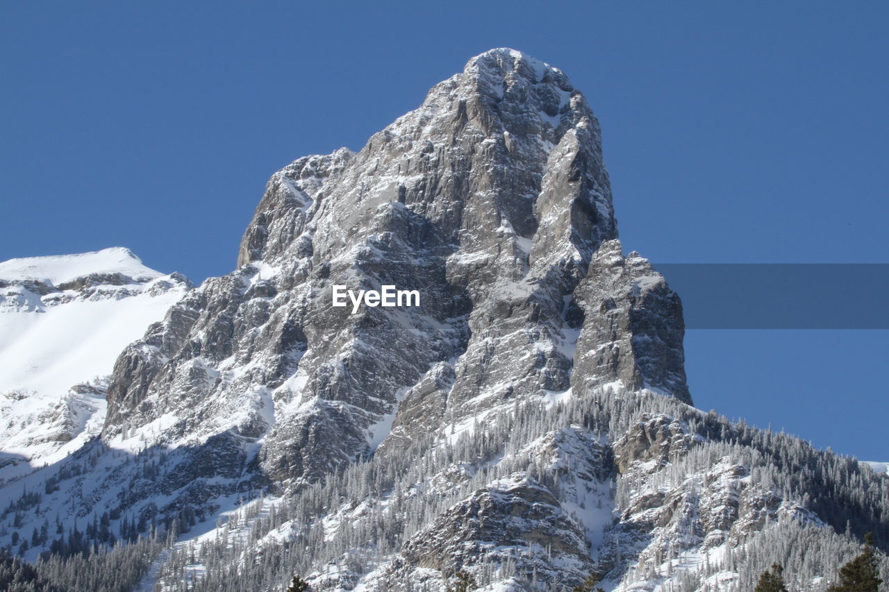 Low angle view of mountain against clear sky