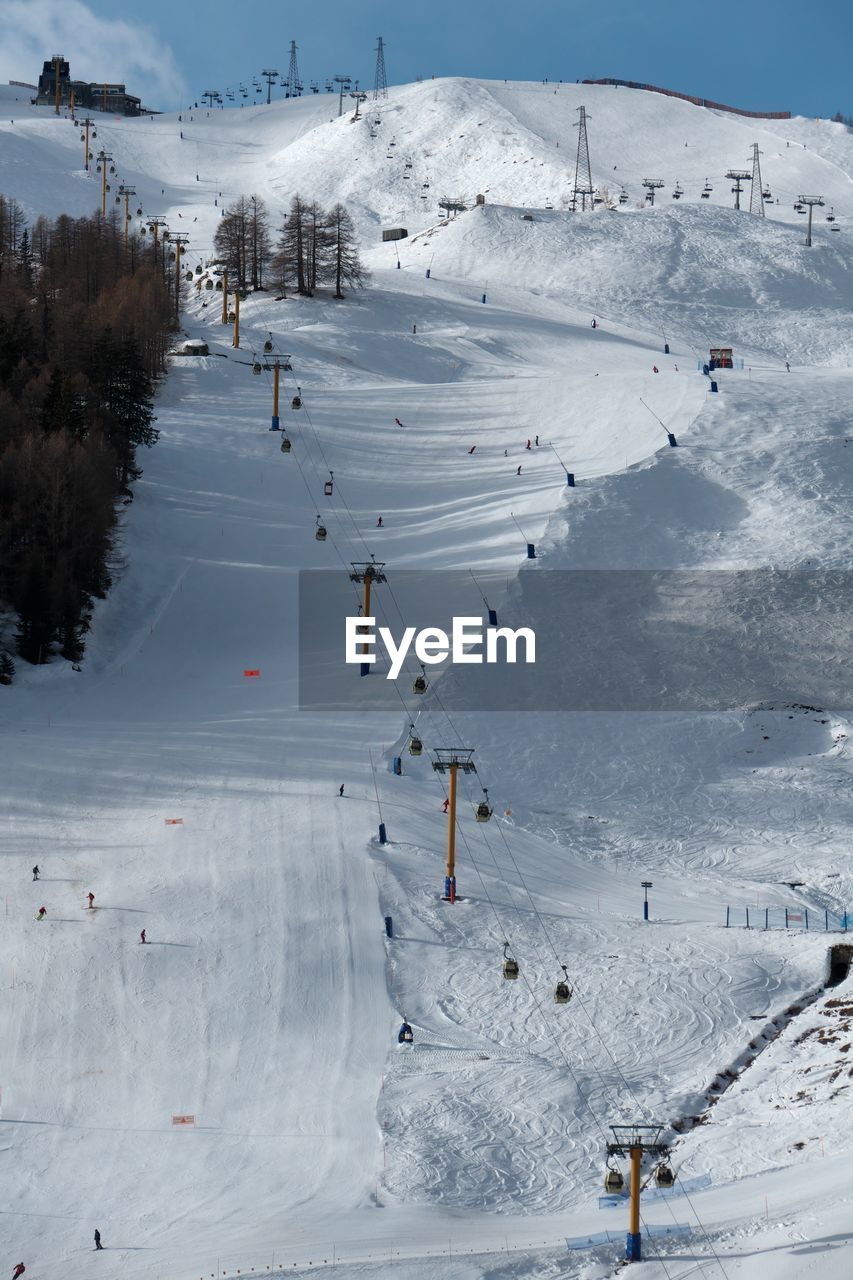 High angle view of snow covered mountains