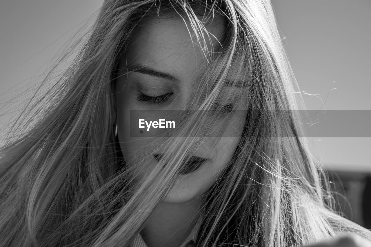 Close-up portrait of beautiful young woman