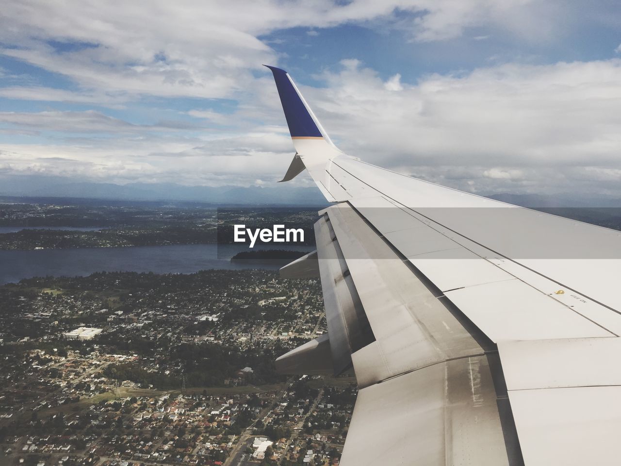 Cropped airplane flying over landscape