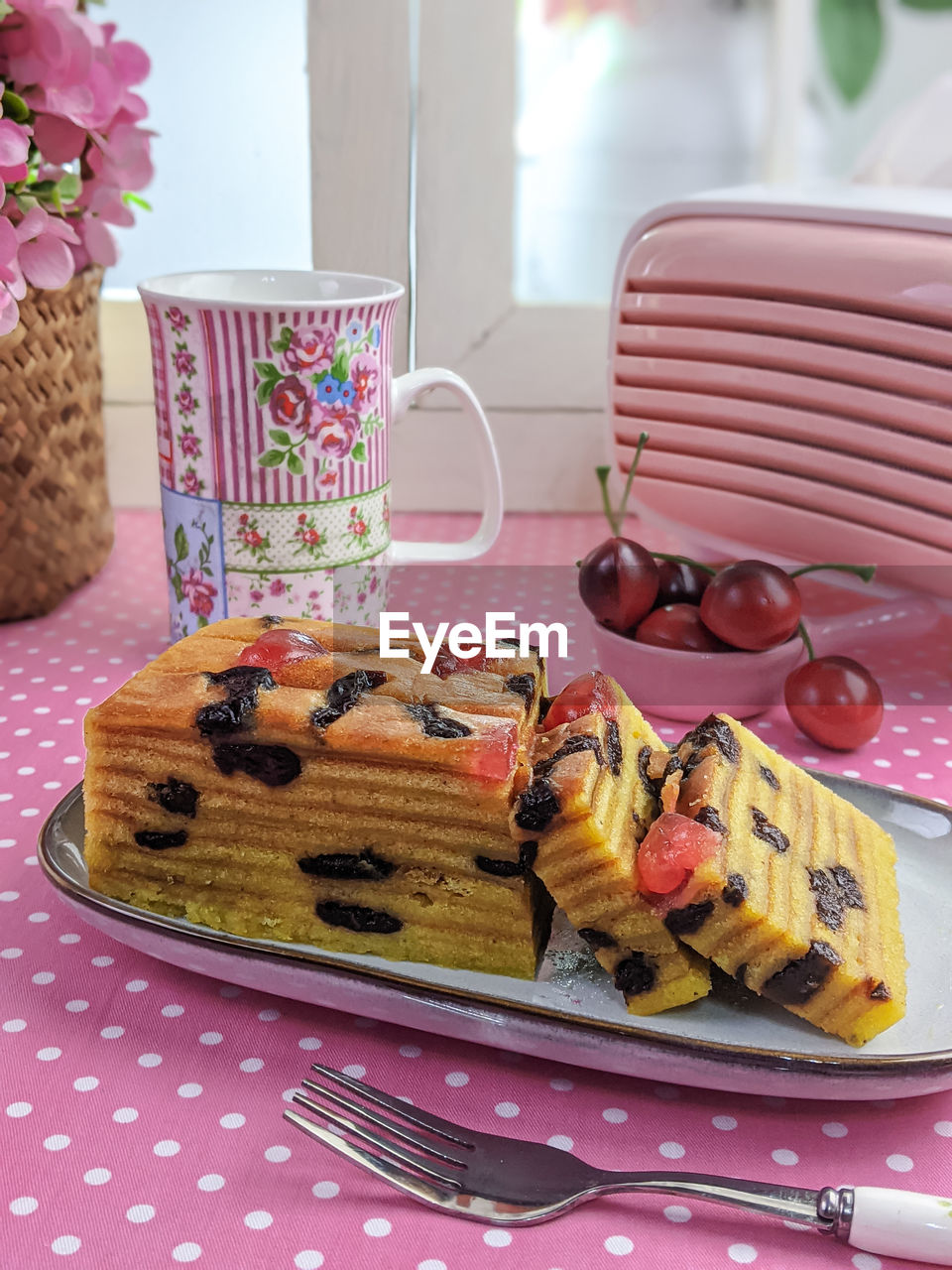 Close-up of layer cake on table