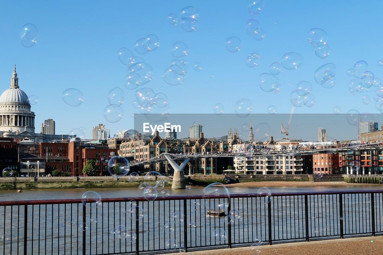 View of millennium bridge through bubbles