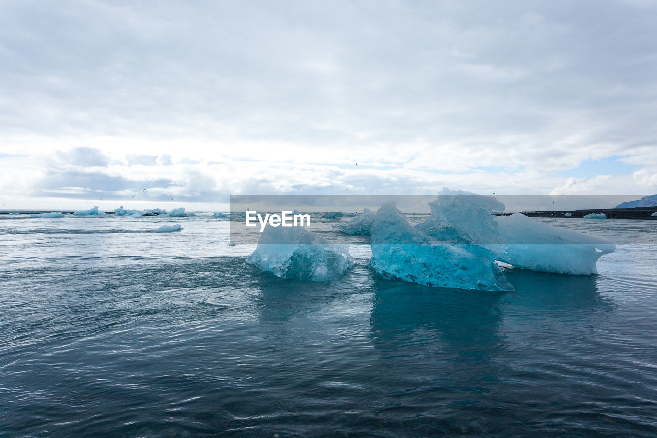 AERIAL VIEW OF FROZEN SEA AGAINST SKY