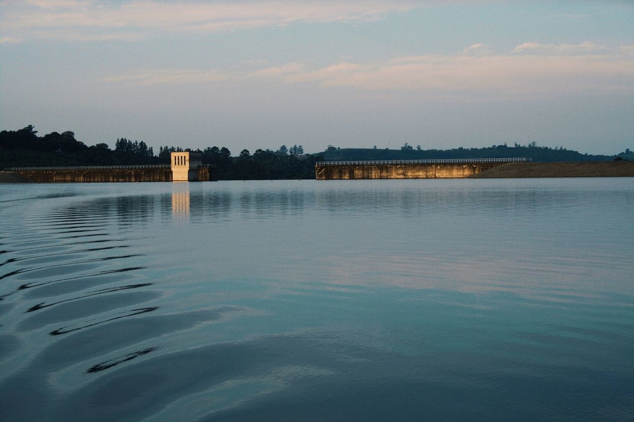 View of dam on lake