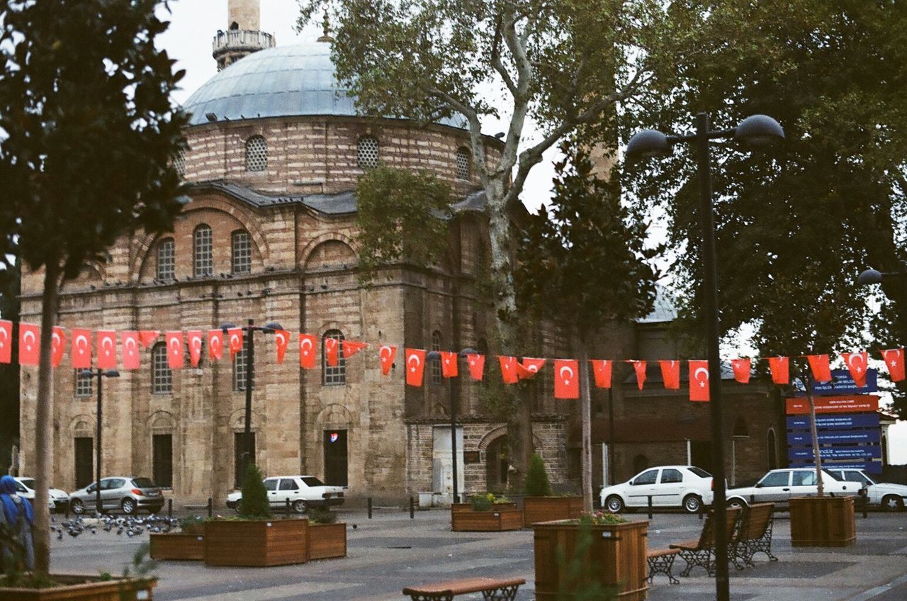 Turkish flag in front of emir sultan mosque
