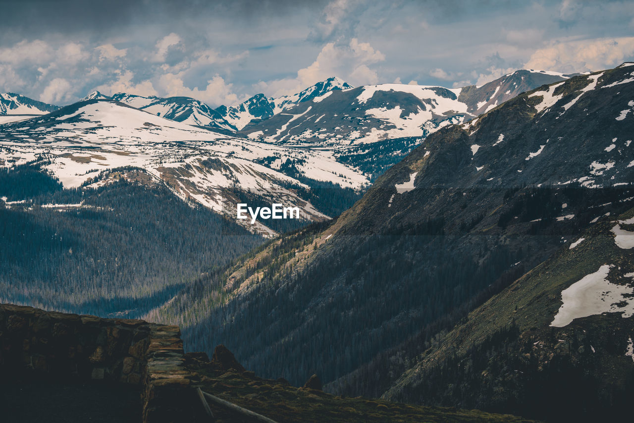 Scenic view of snowcapped mountains against sky