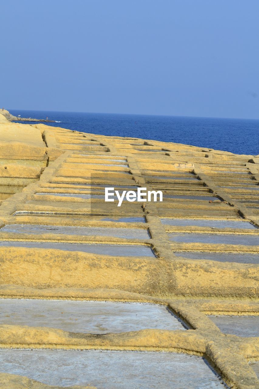 Scenic view of sea against clear blue sky