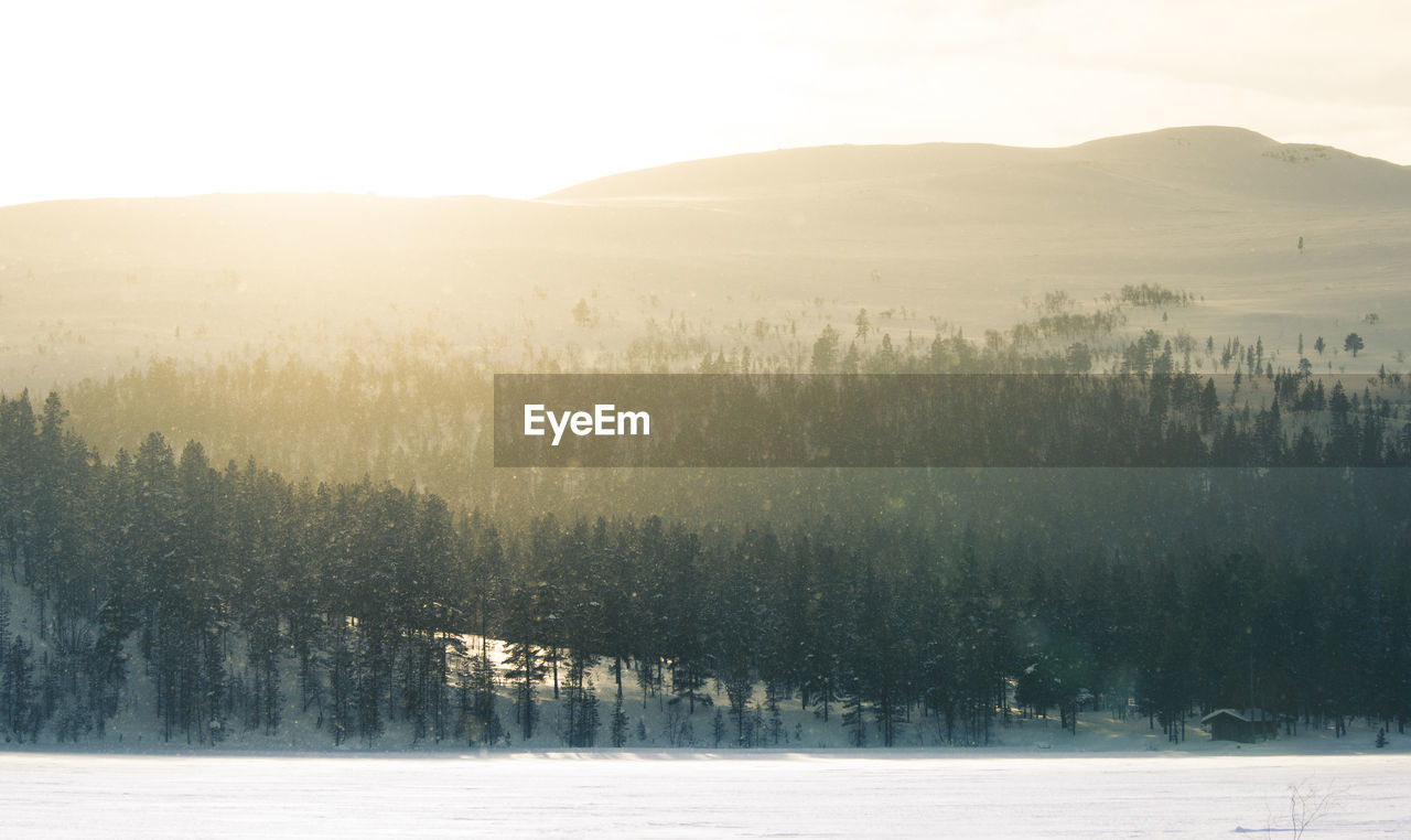 Scenic view of landscape against sky during winter