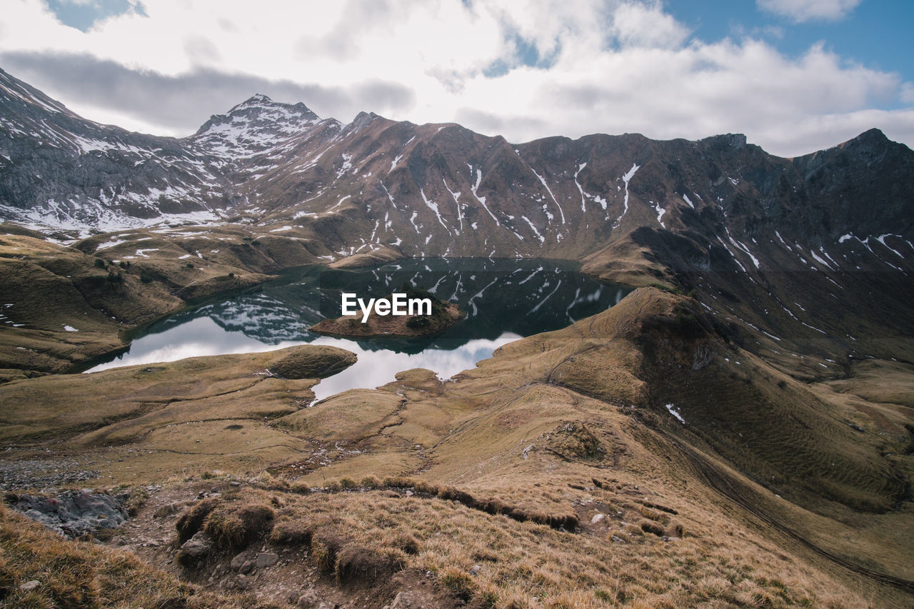 Scenic view of snowcapped mountains against sky