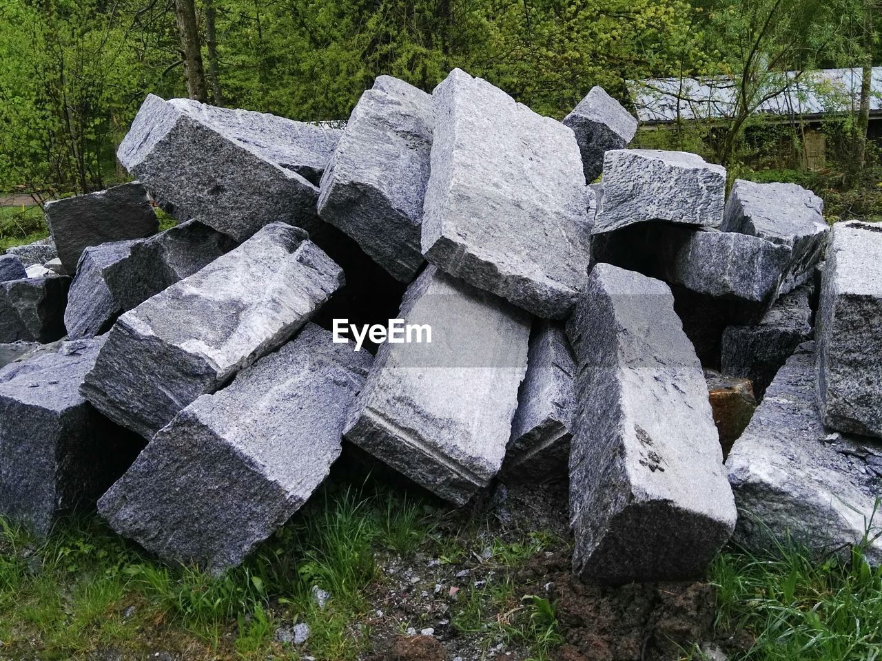 Stone stack on grassy field