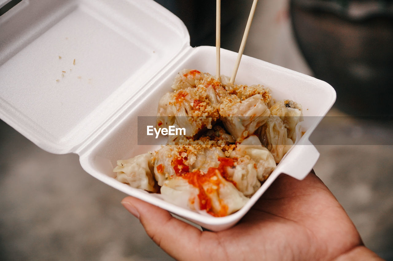 Close-up of person holding food