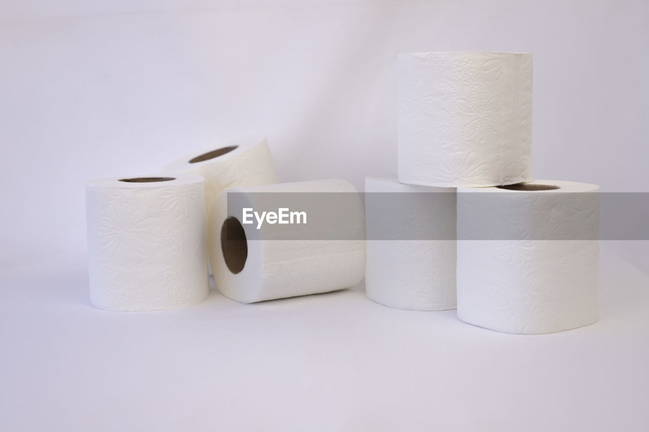 toilet paper, paper towel, paper, rolled up, cylinder, indoors, white, no people, hygiene, studio shot, textile, white background, ceramic, cut out, still life