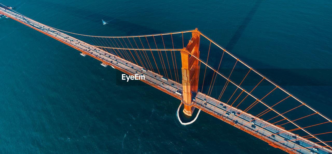 High angle view of golden gate bridge over sea