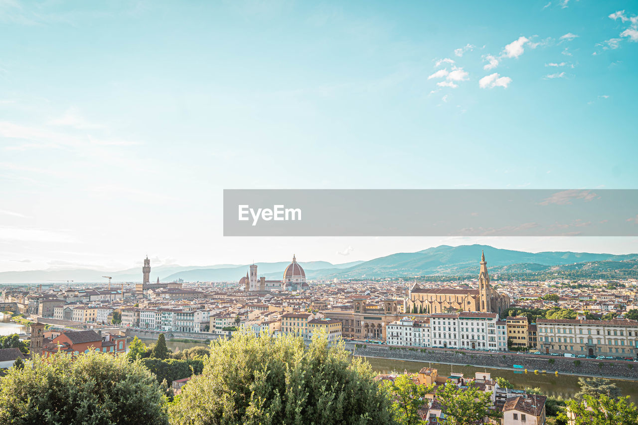 Skyline of florence with sunset with cathedral santa maria del fiore