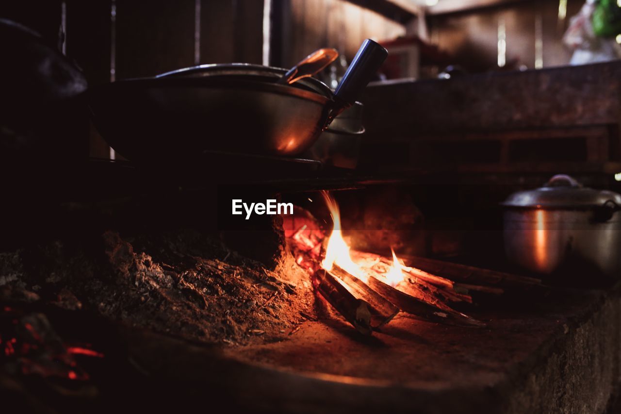 Close-up of utensils on stove