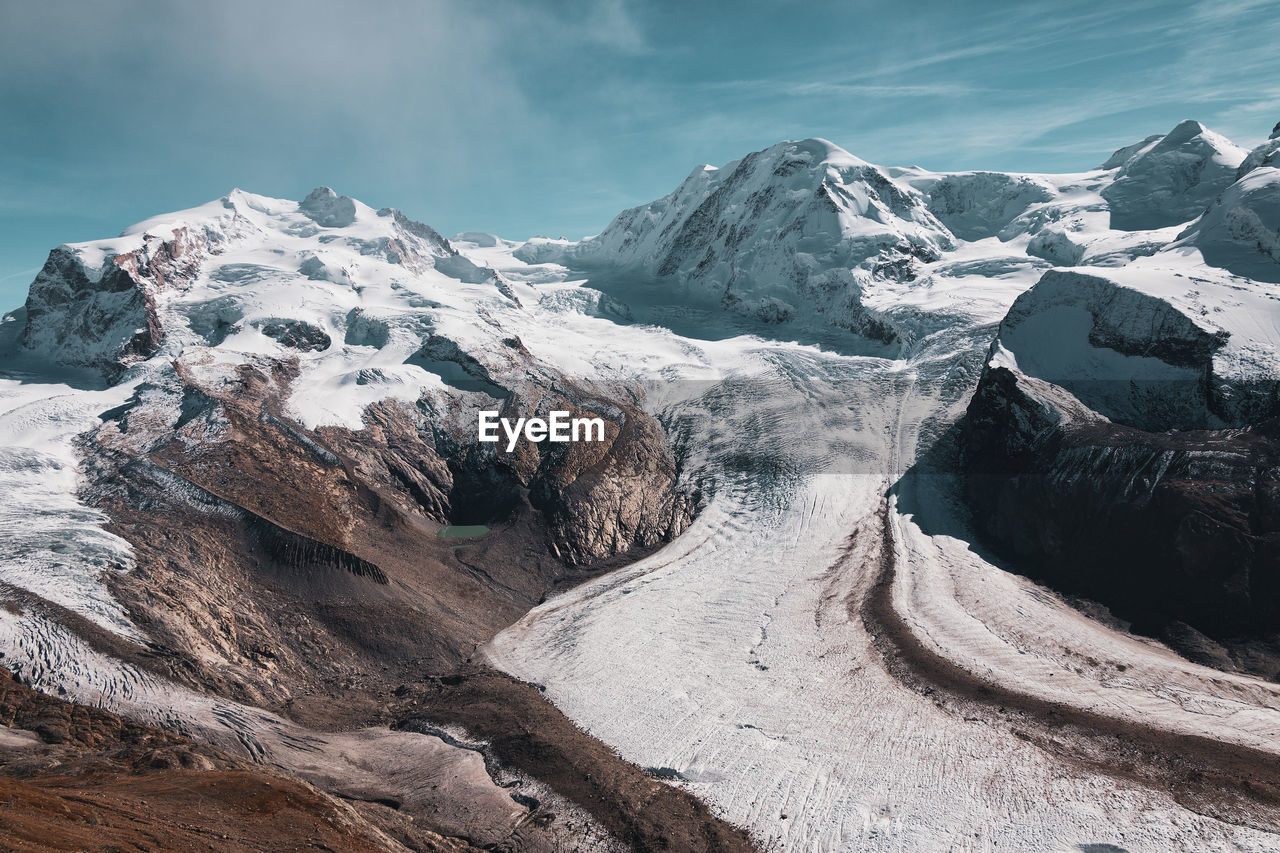 Panoramic view of the valais alps, monte rosa and gorner glacier ,switzerland.