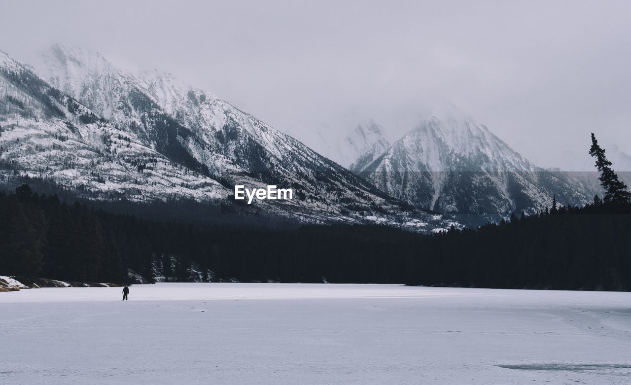 Scenic view of snow covered mountains against sky