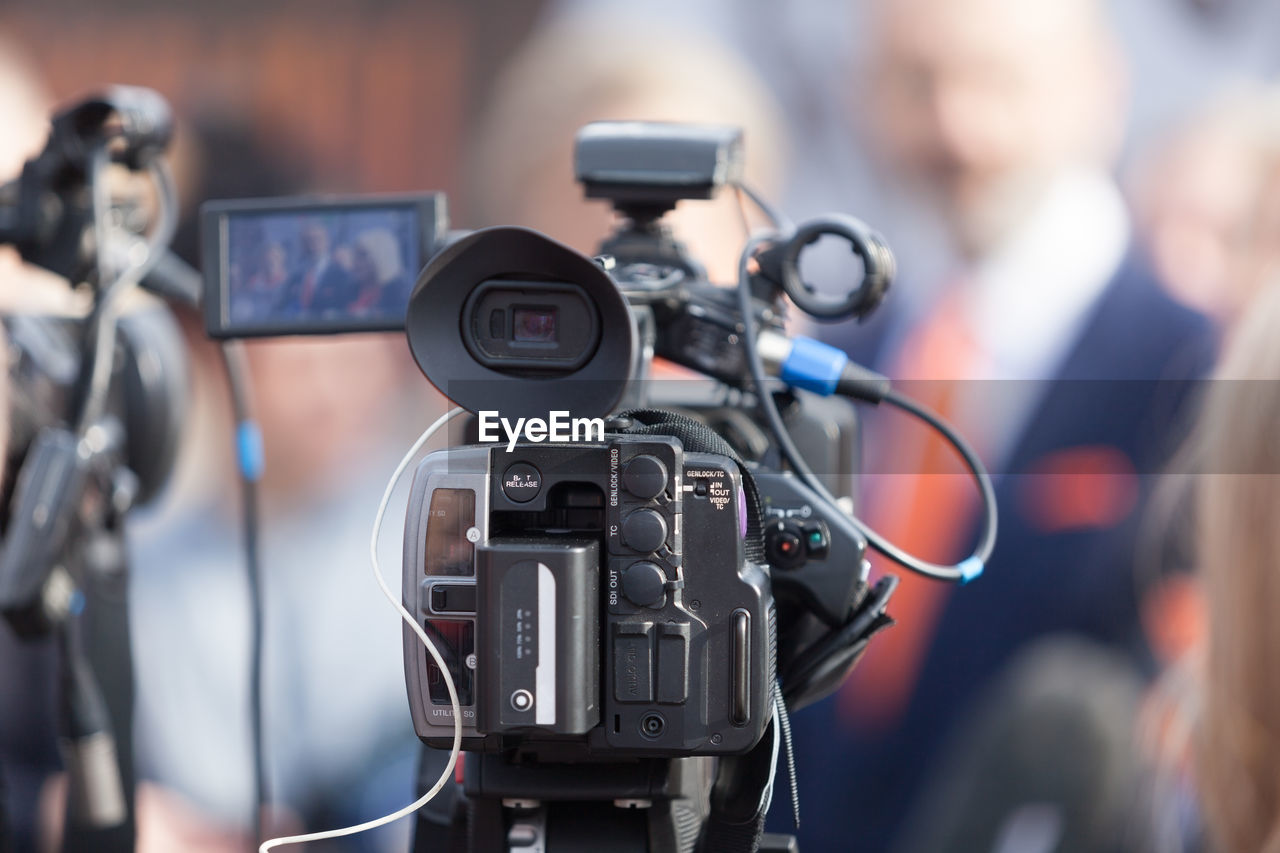 Close-up of television camera