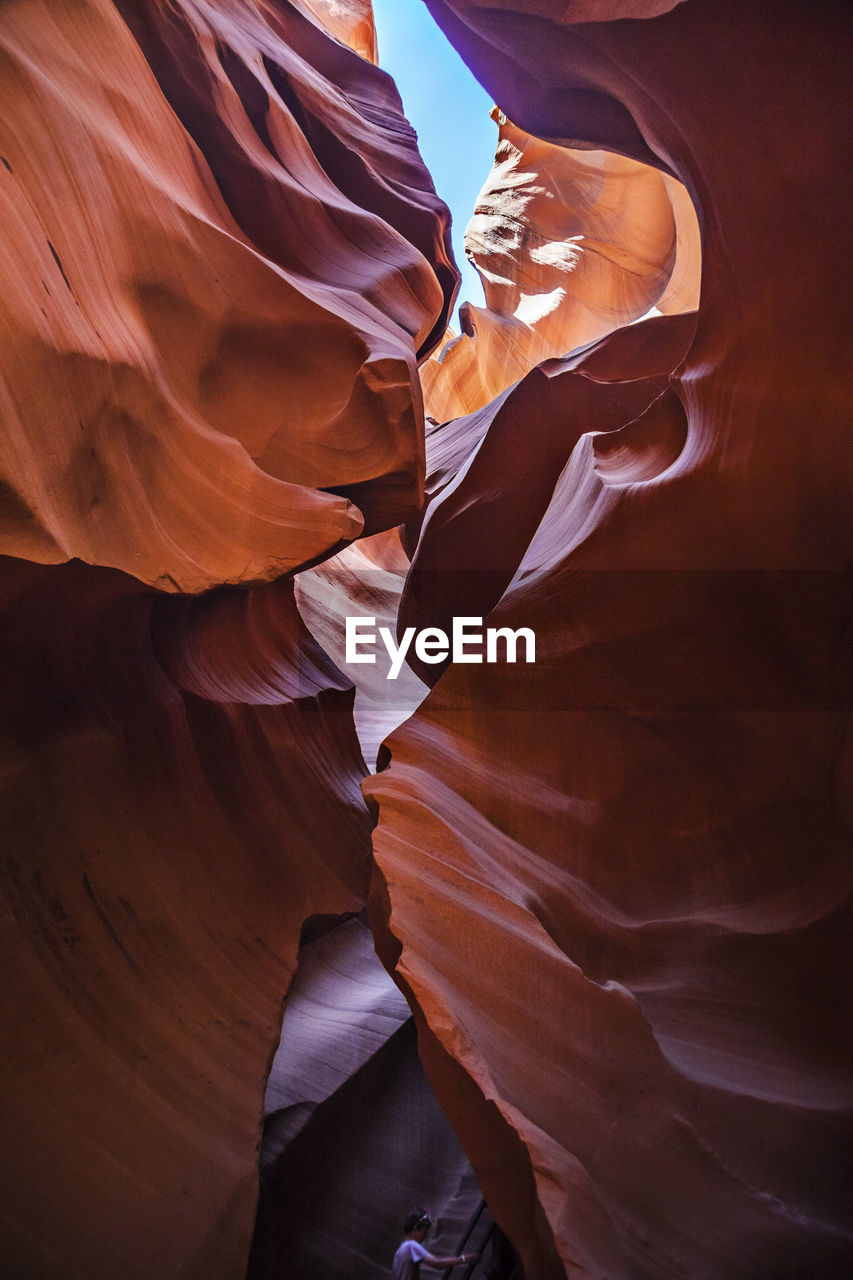 Low angle view of rock formations at antelope canyon