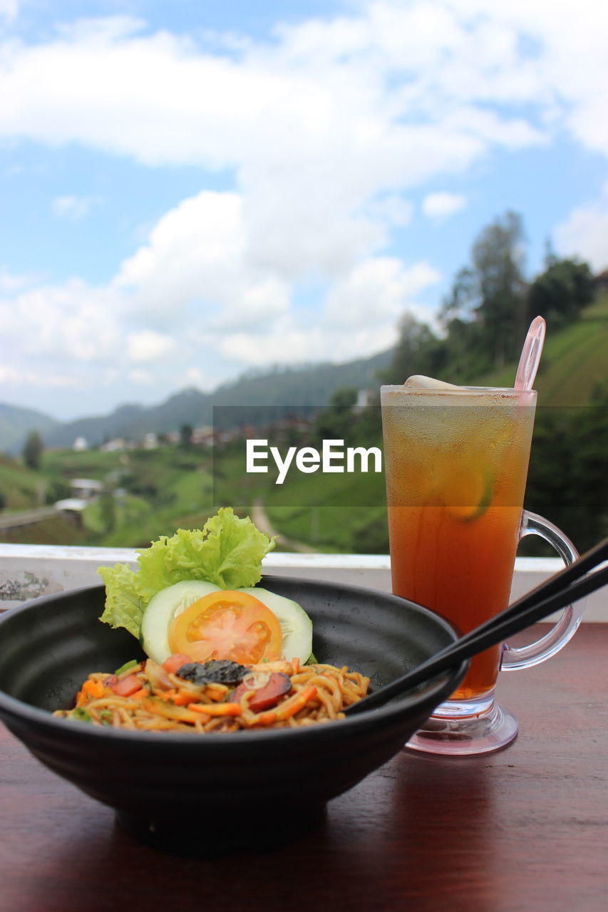 Low angle view of food on table