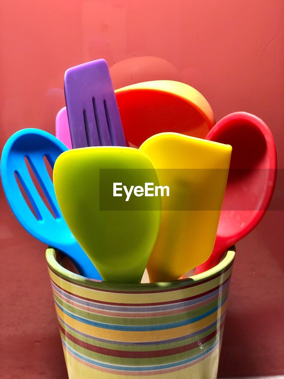 Close-up of multi colored kitchen utensils