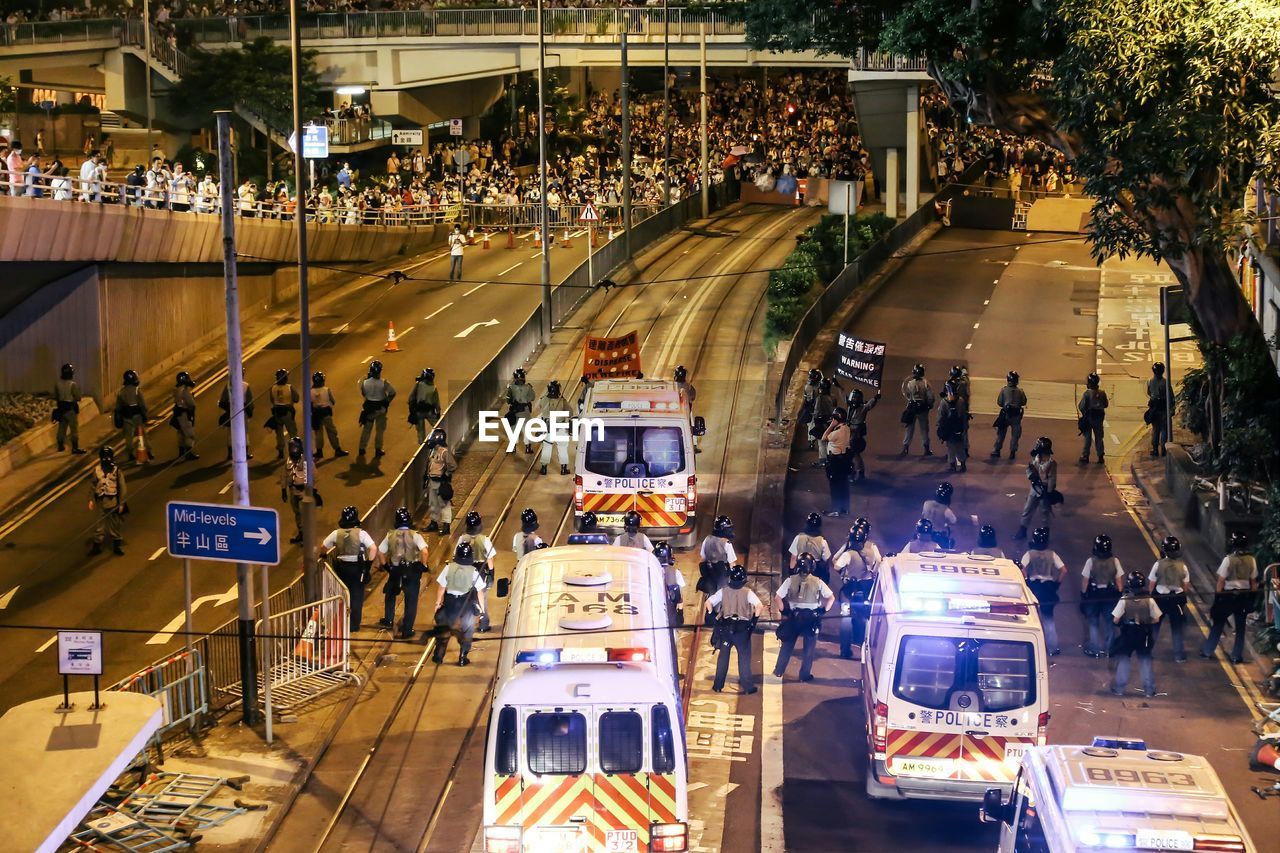 Police officers in rows on the street