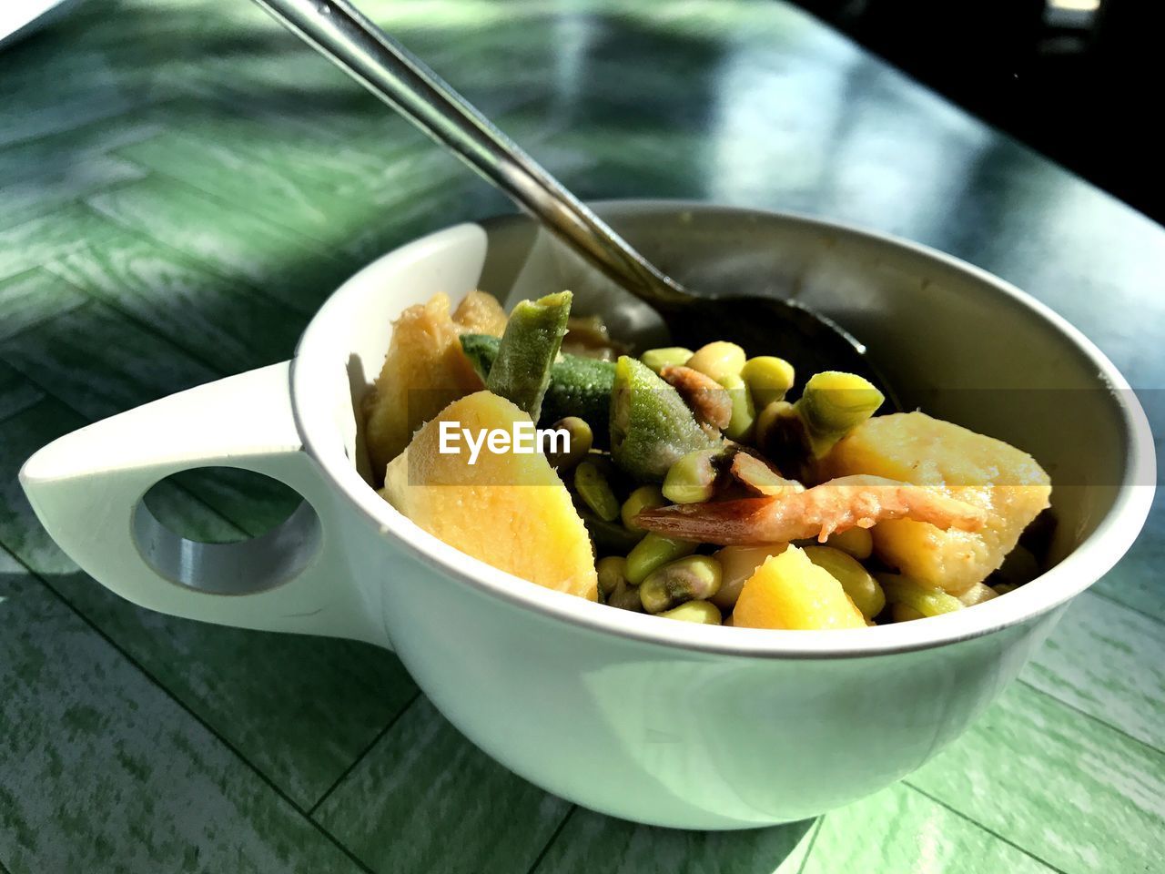 CLOSE-UP OF BREAKFAST ON TABLE