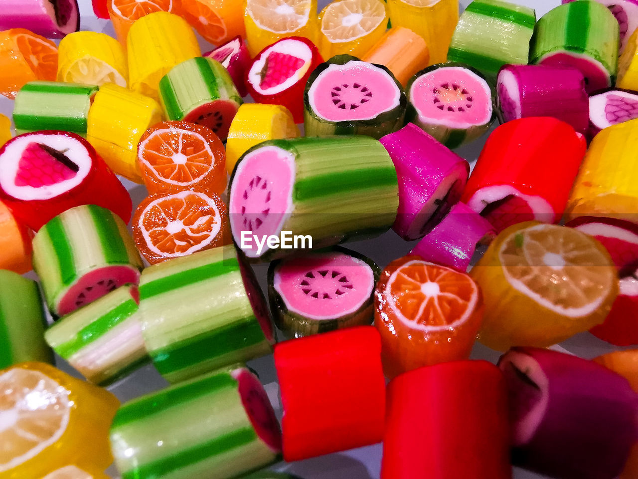 High angle view of multi colored candies