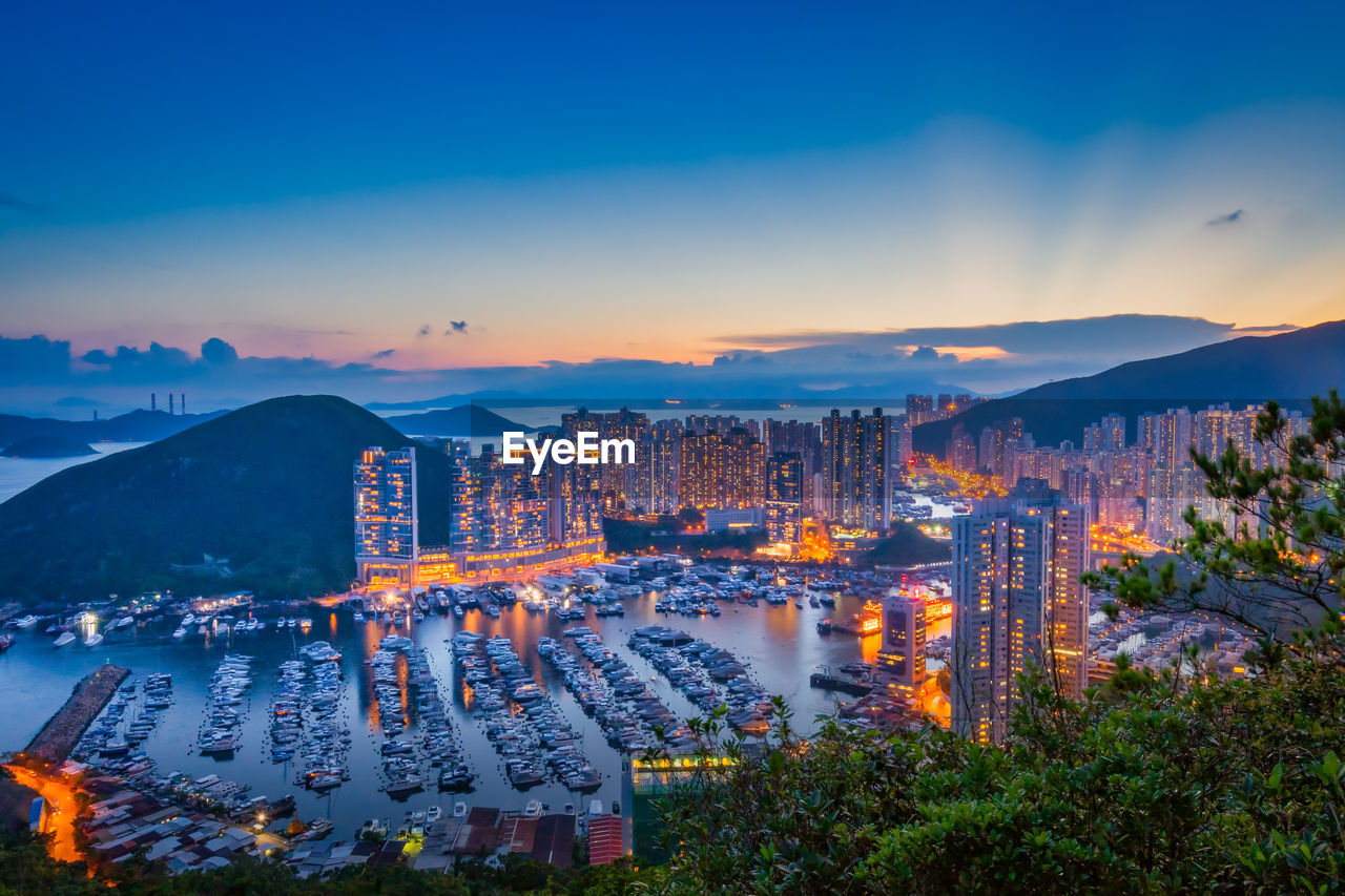 Beautiful sunset at aberdeen typhoon shelters,hong kong