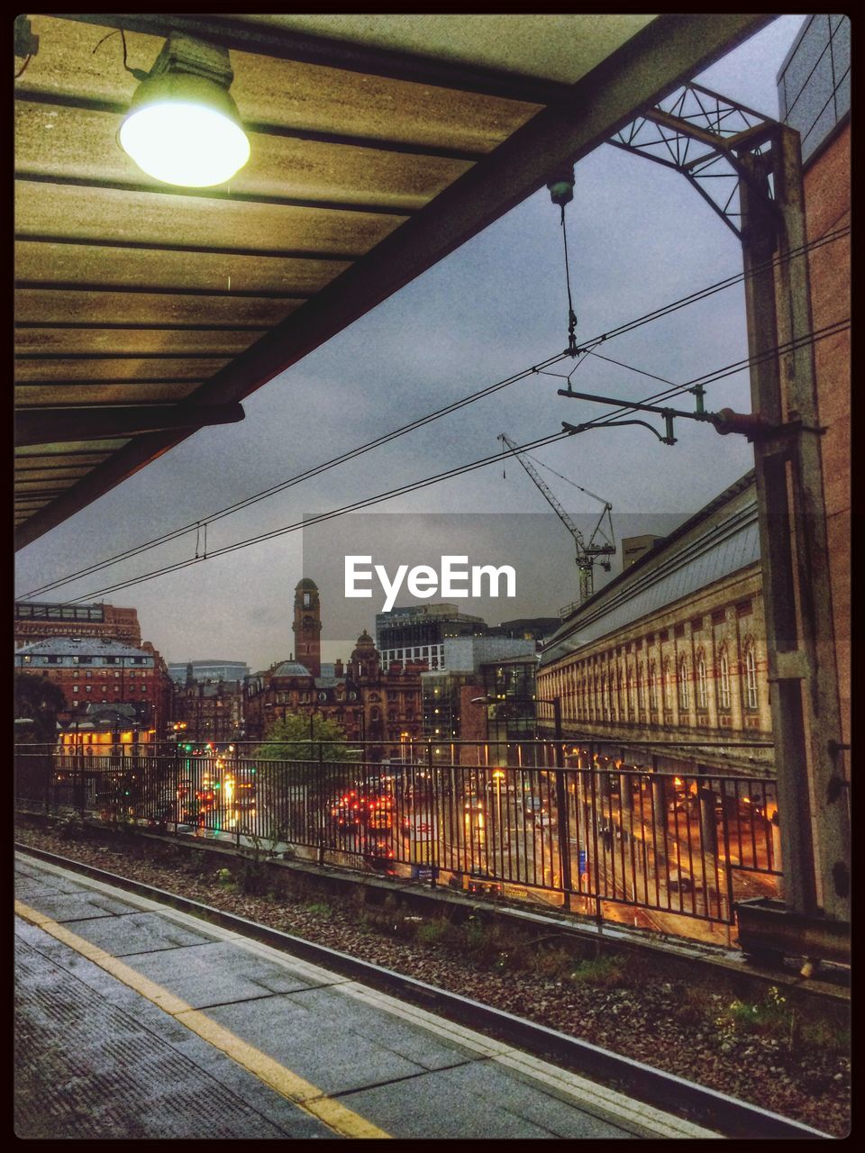 View of traffic from railroad station platform