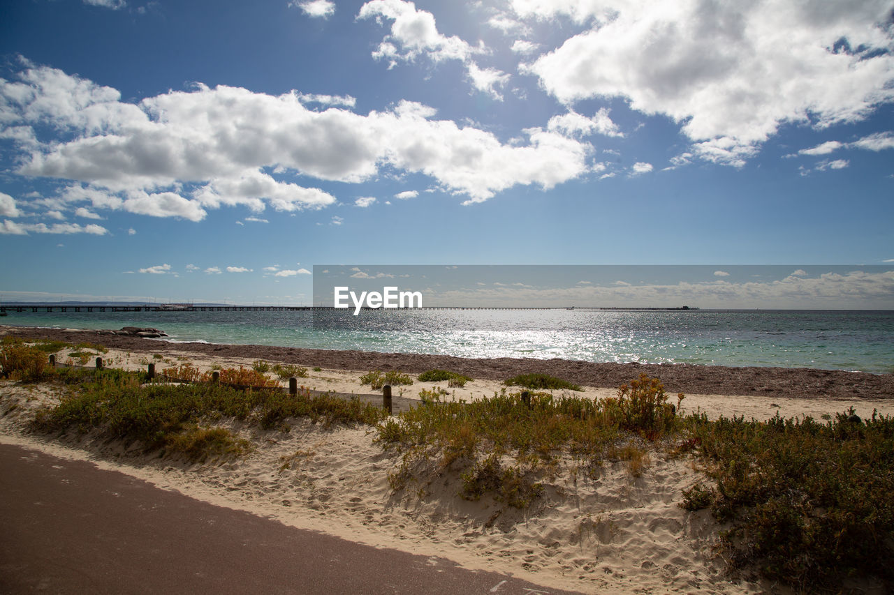 SCENIC VIEW OF BEACH BY SEA AGAINST SKY