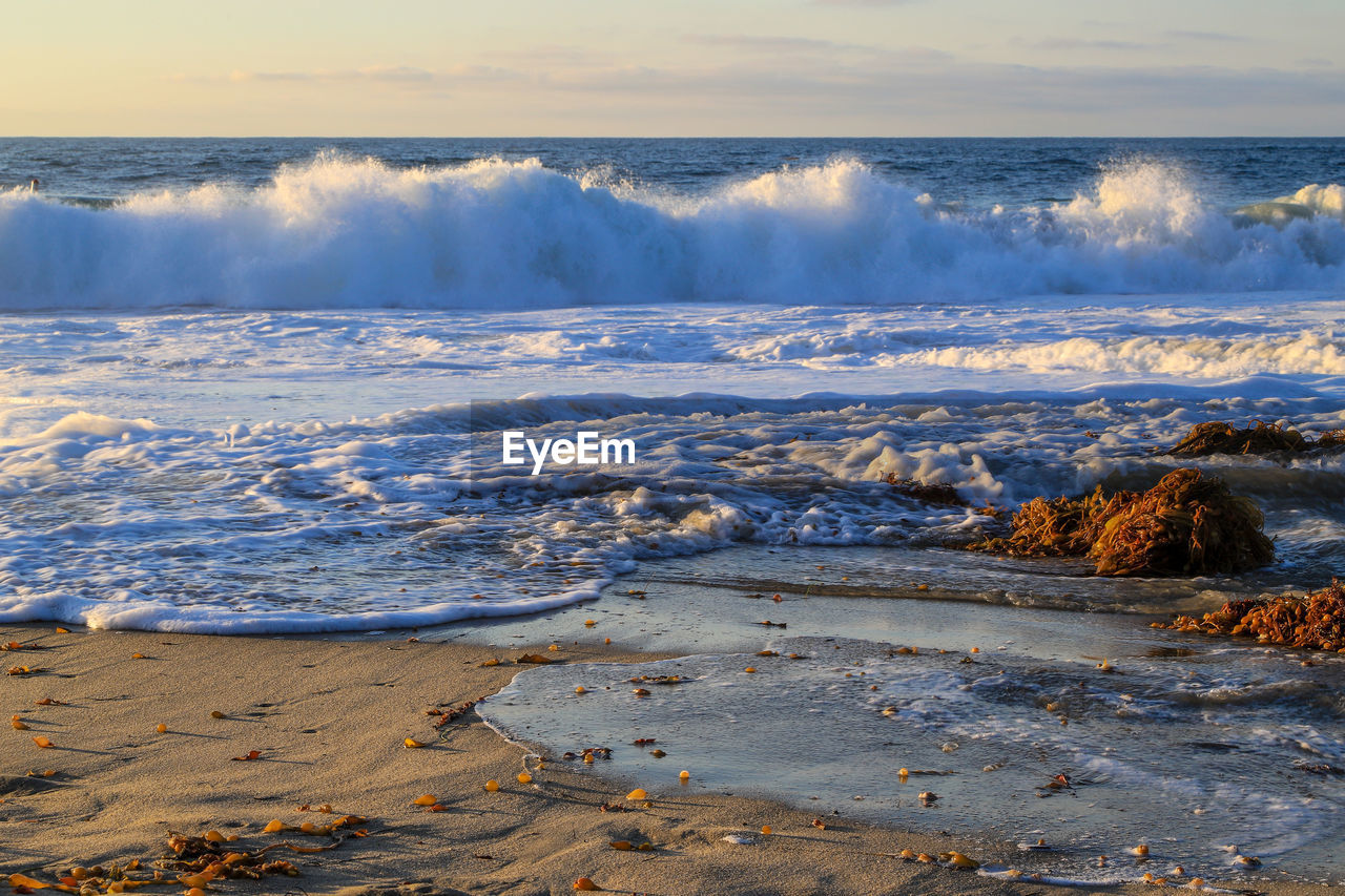 SCENIC VIEW OF SEA WAVES RUSHING TOWARDS SHORE
