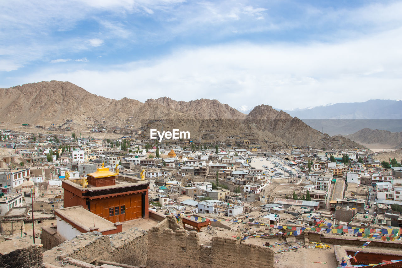 High angle view of townscape against sky