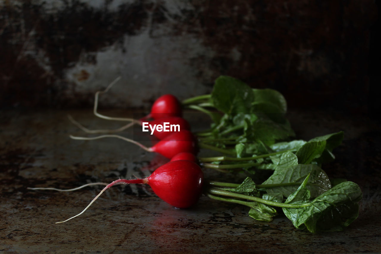 Close-up of radishes on table