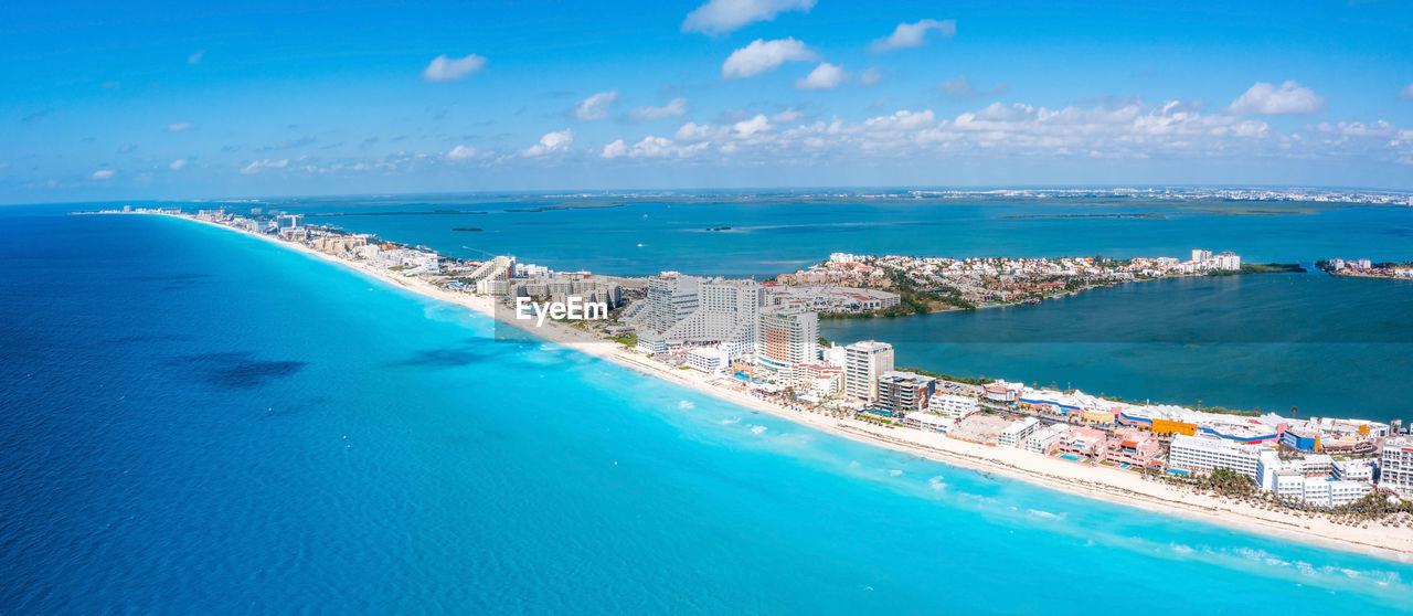 Aerial view of punta norte beach, cancun, mexico.