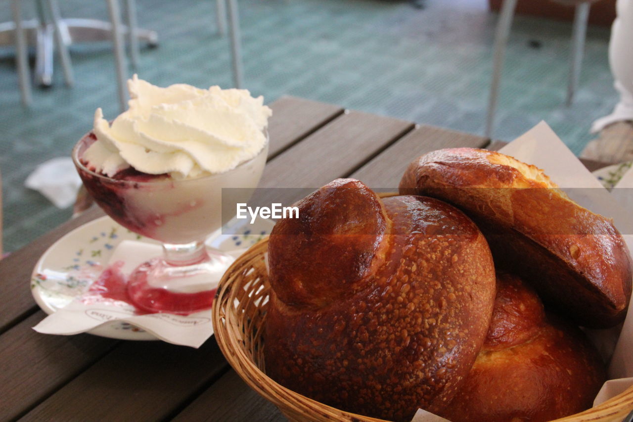 Close-up of ice cream on table