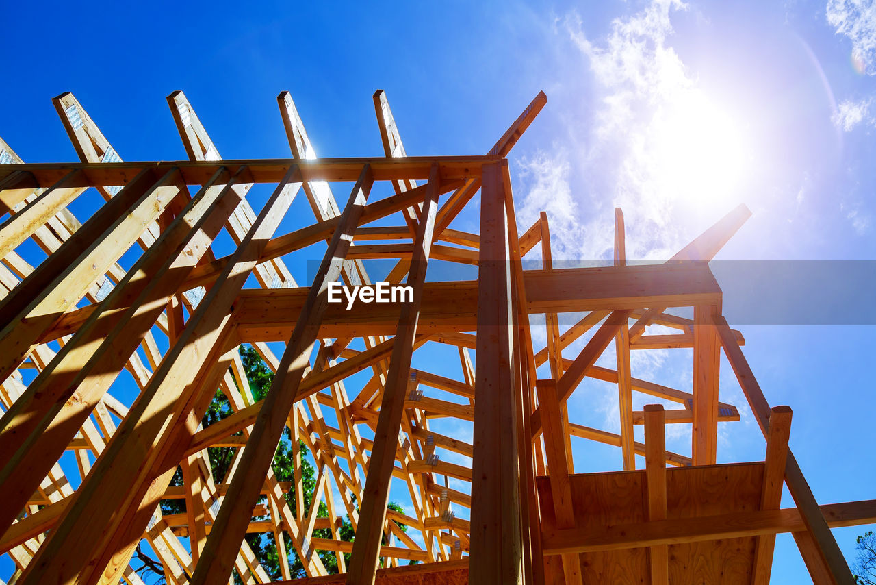 Low angle view of built structure against sky during sunny day