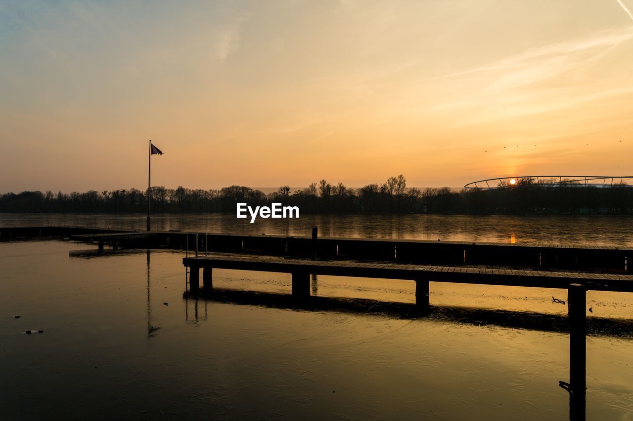 Scenic view of lake against sky during sunset