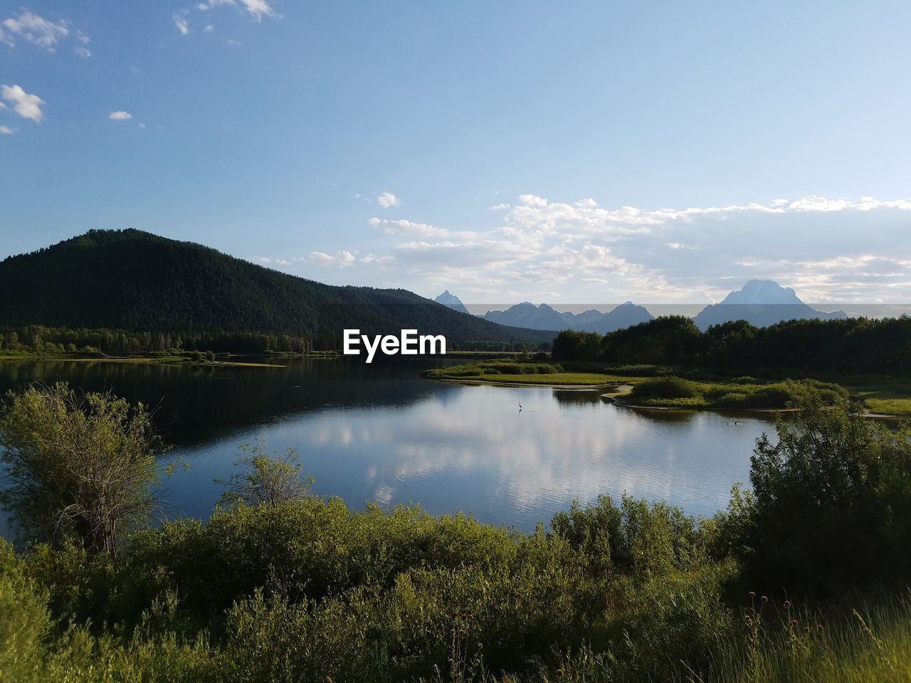 SCENIC VIEW OF LAKE BY MOUNTAIN AGAINST SKY