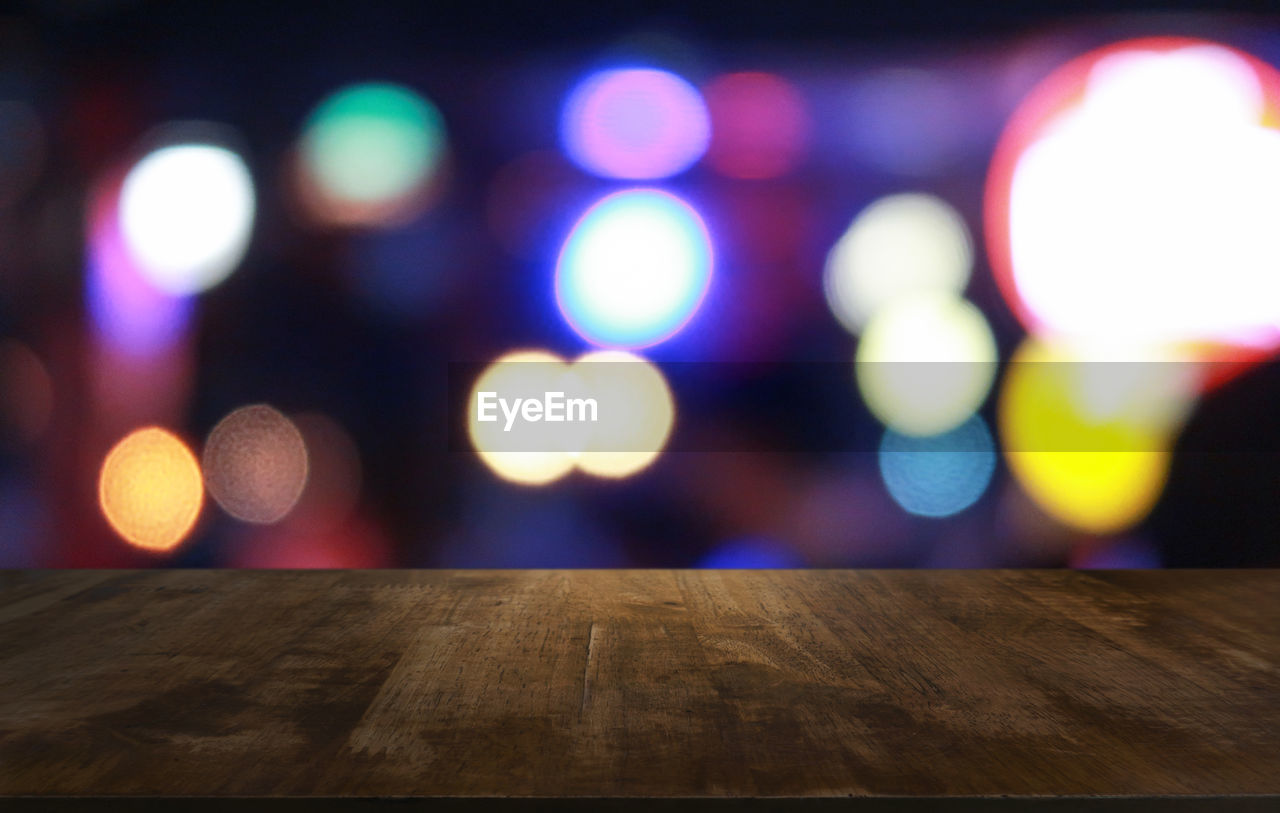 light, illuminated, night, no people, lighting equipment, defocused, lighting, multi colored, light - natural phenomenon, focus on foreground, wood, indoors