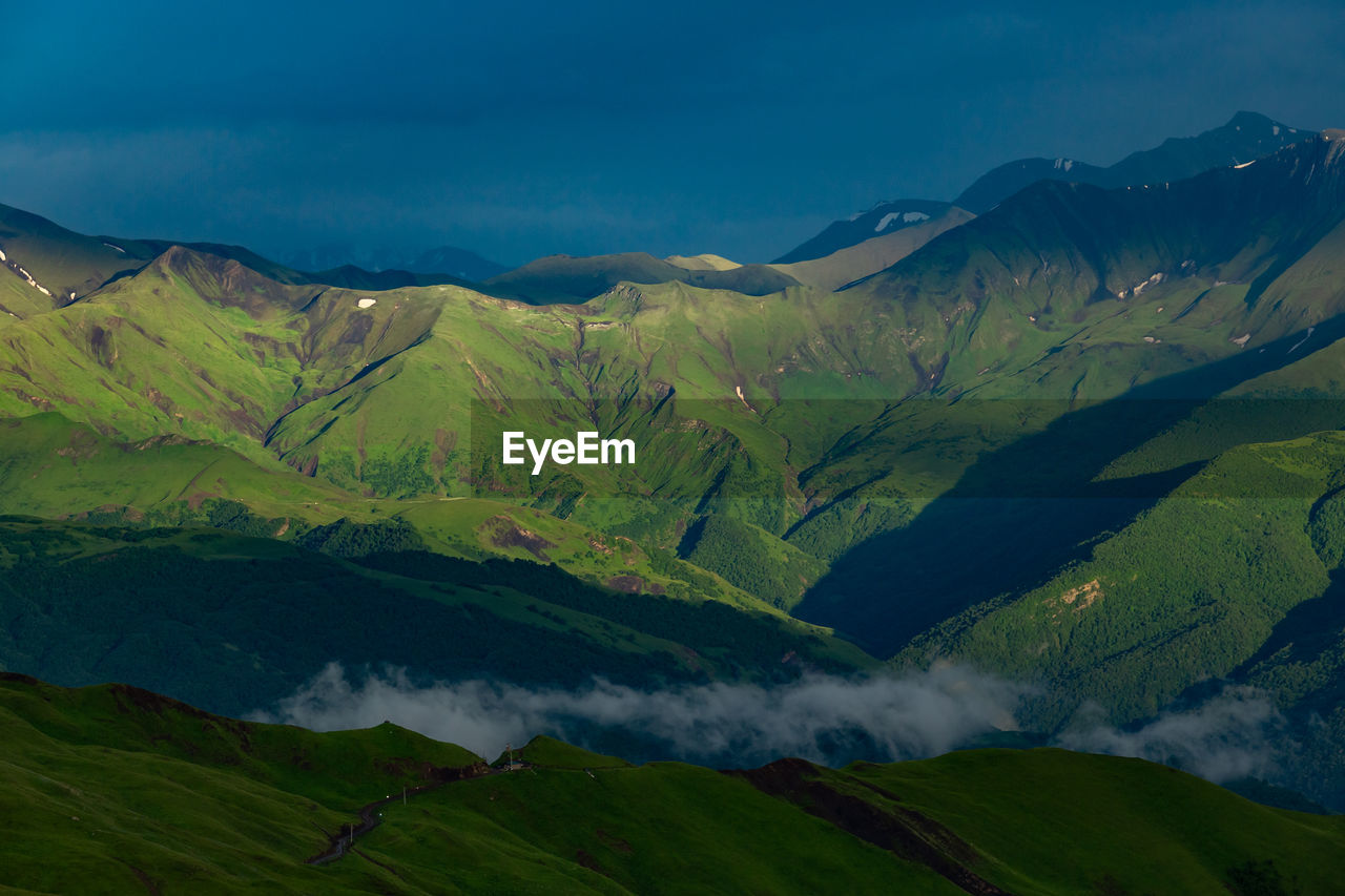 Scenic view of mountains against sky. mountains of chechnya in the caucasus in summer