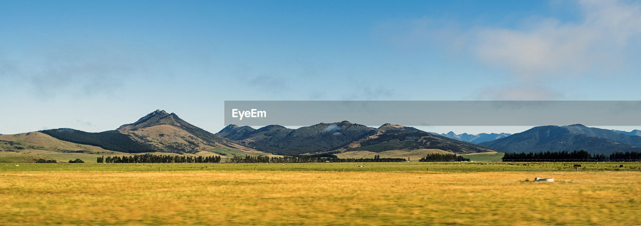 Scenic distance view of mavora plain mountains in new zealand