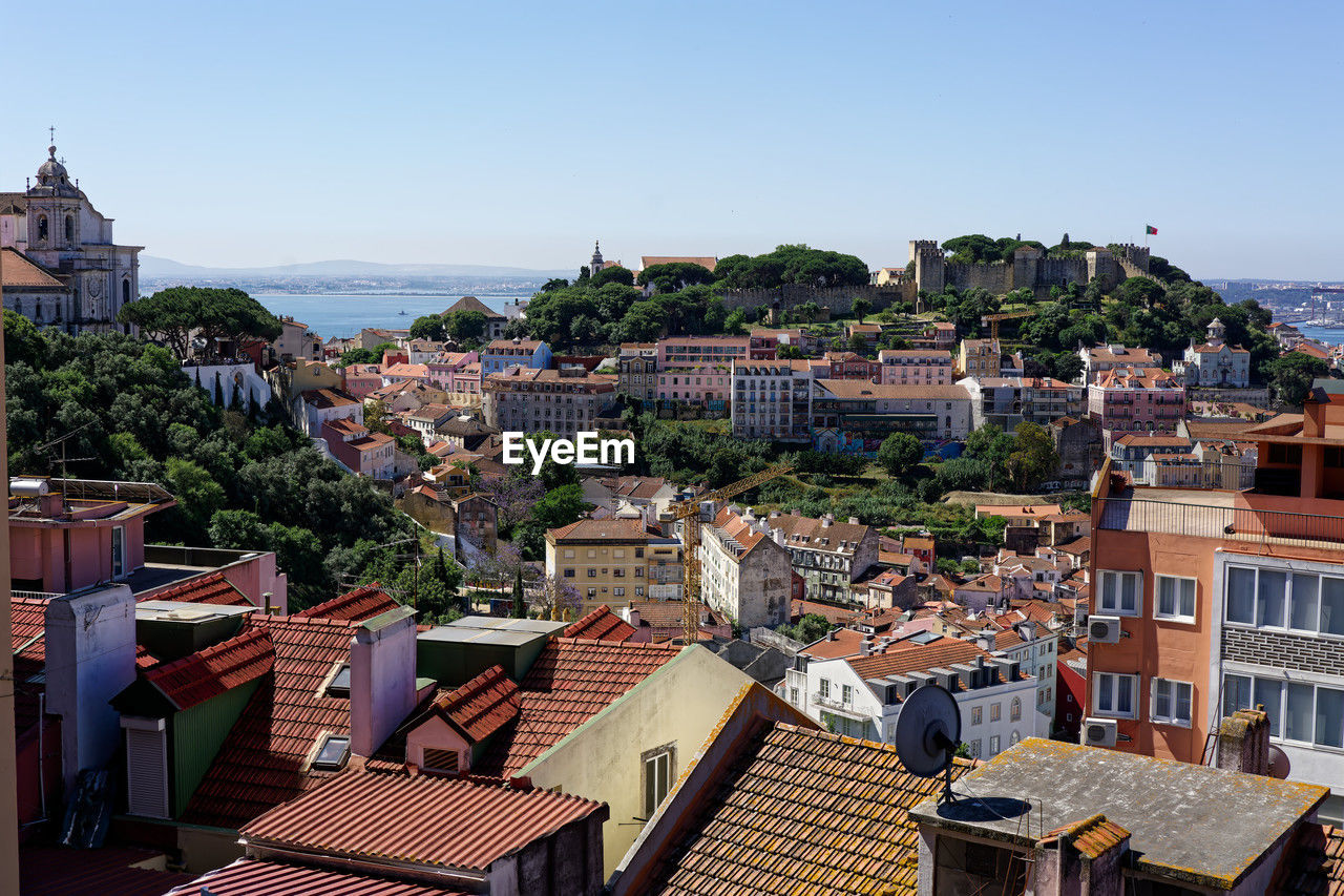 High angle view of townscape against sky