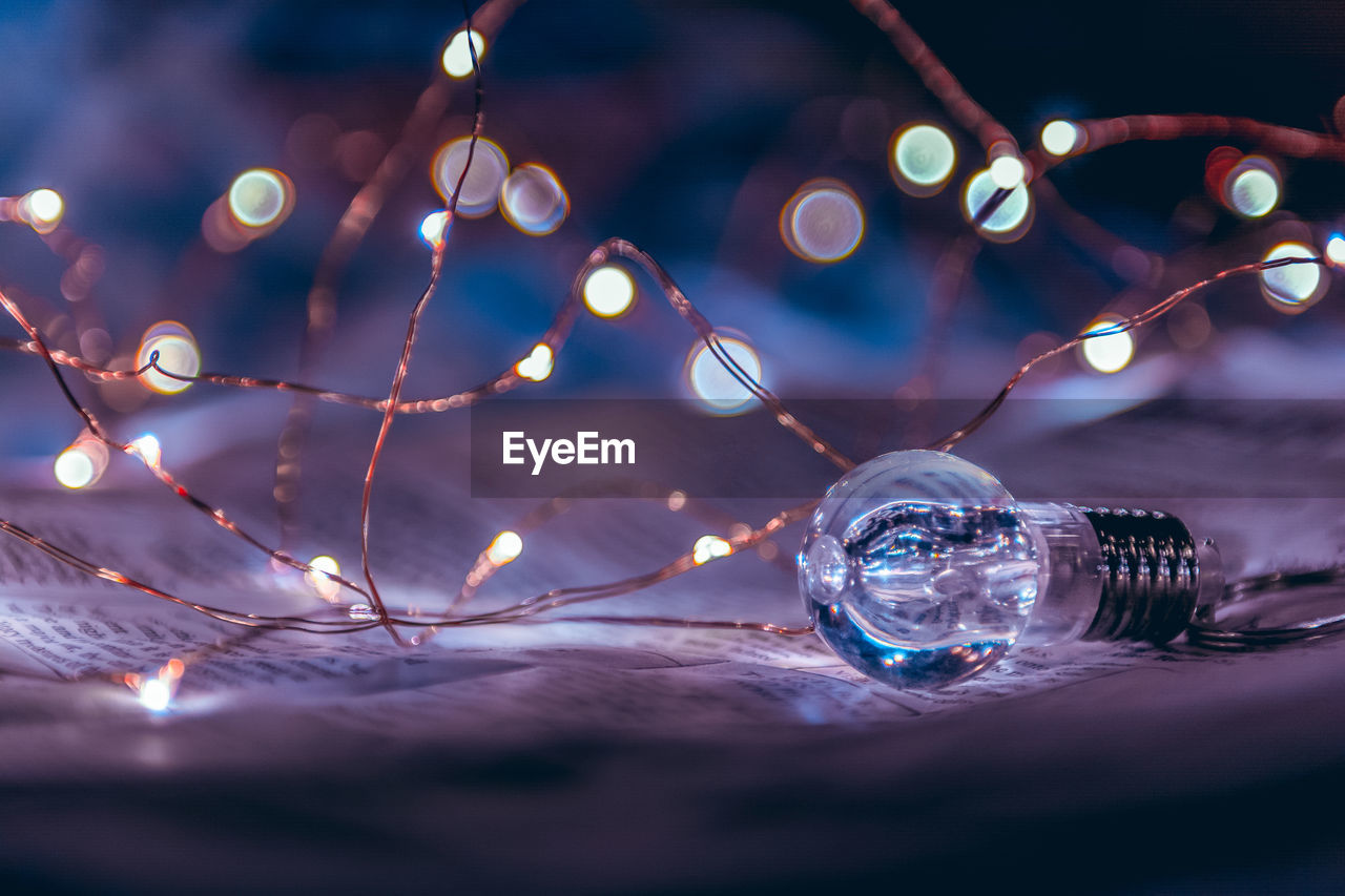 Close-up of illuminated string lights