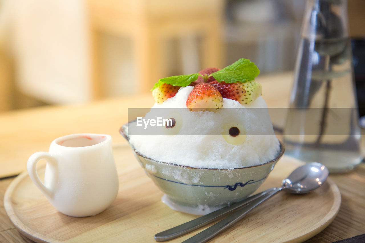 Close-up of dessert in plate on table