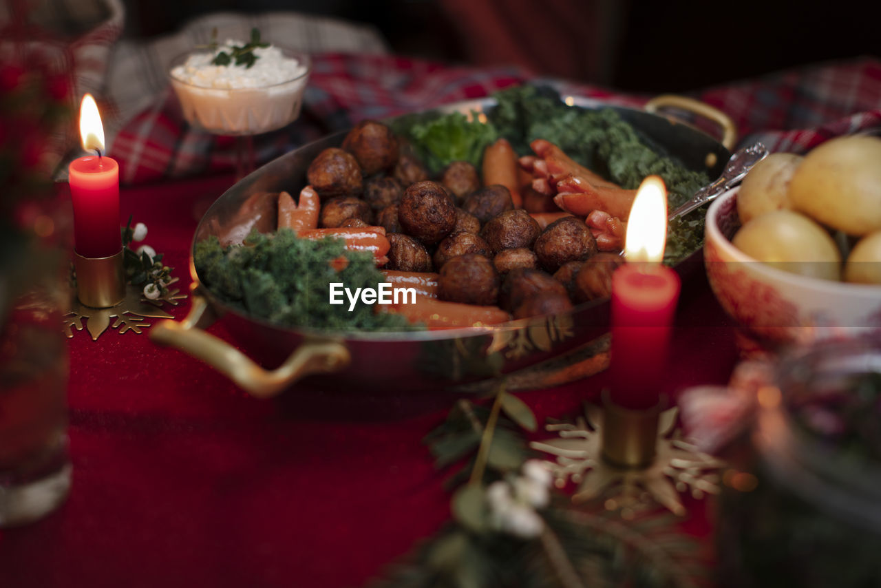 High angle view of christmas food on table