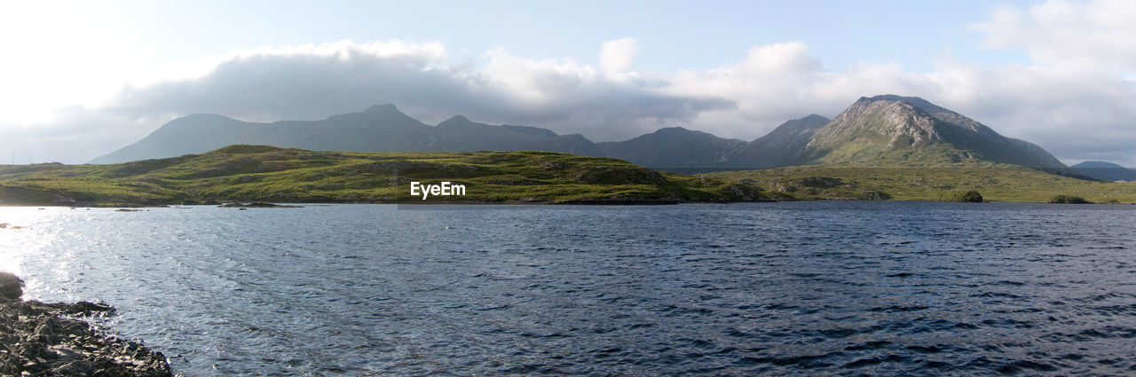 Six mountains of the twelve bens range in connemara seen across a lake
