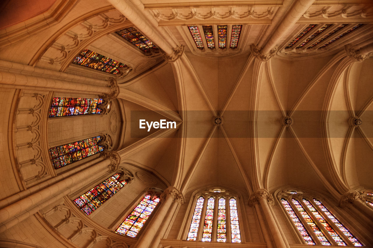 Directly below view of ribbed vault in church