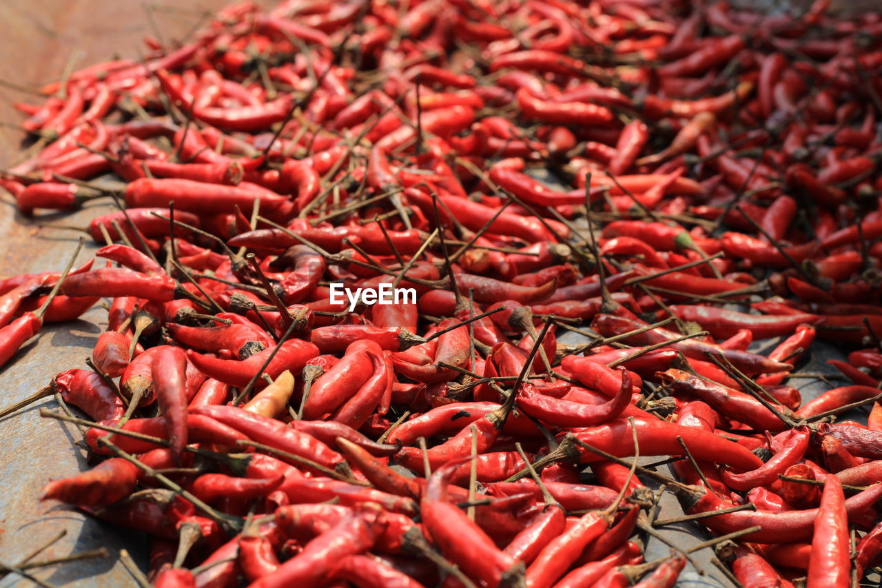 Close-up of red chili peppers for sale at market